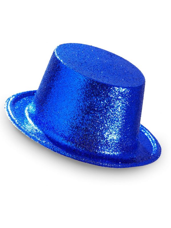Blauwe glitter hoge hoed