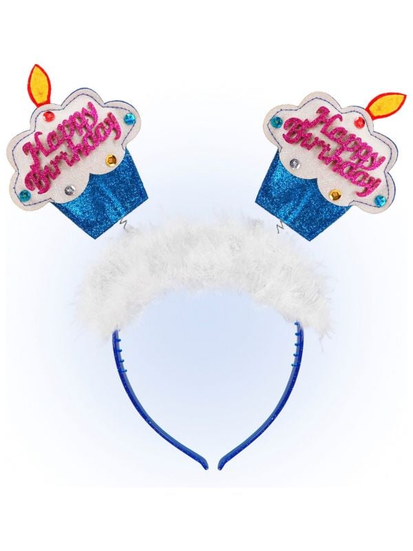 Blauwe happy birthday taartjes haarband
