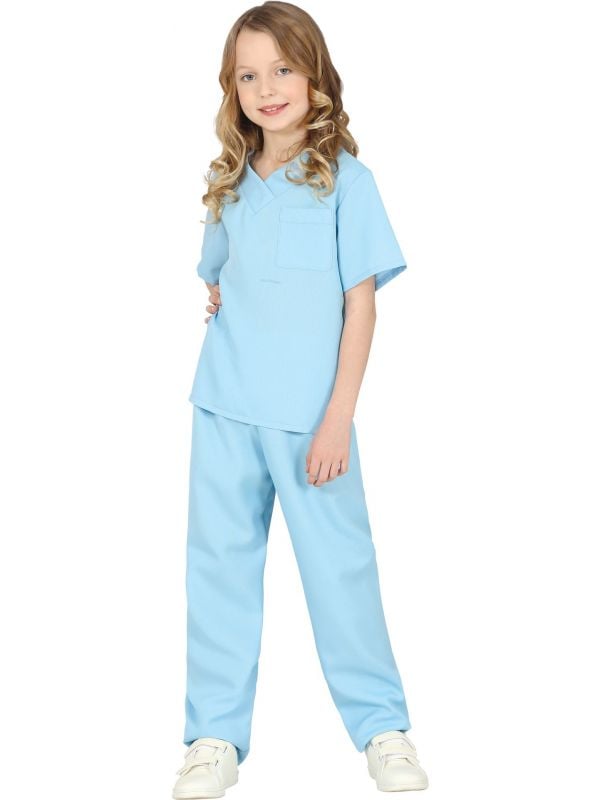 Blauwe ziekenhuis verpleegkundige kostuum kind