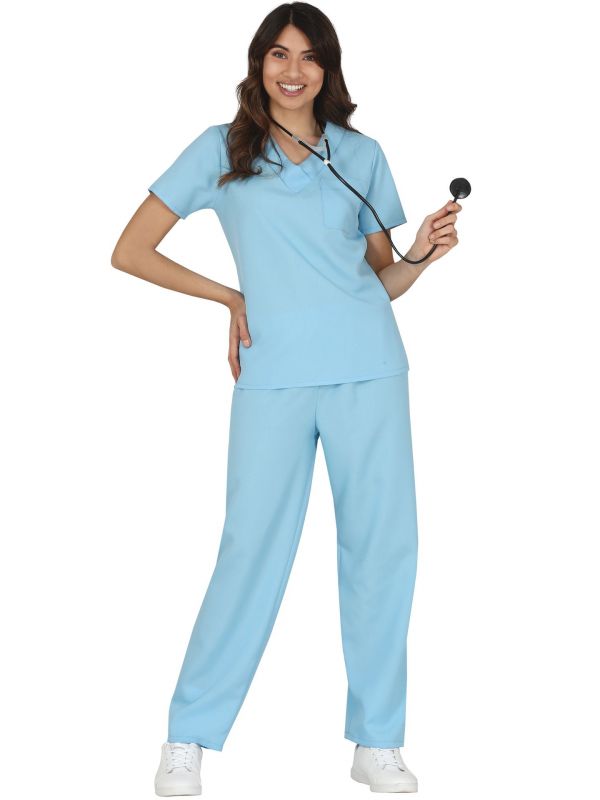 Blauwe ziekenhuis verpleegkundige kostuum vrouw