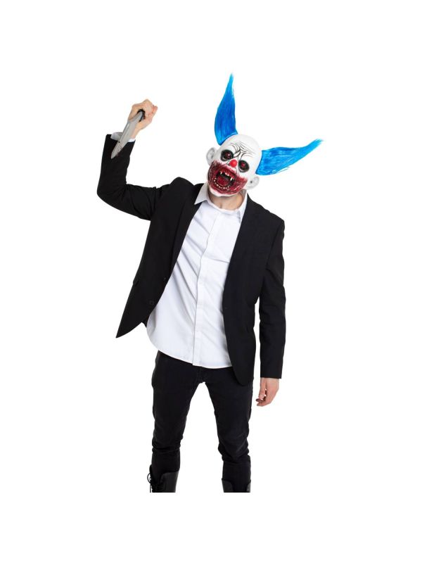 Bloederige clown met blauw haar masker latex