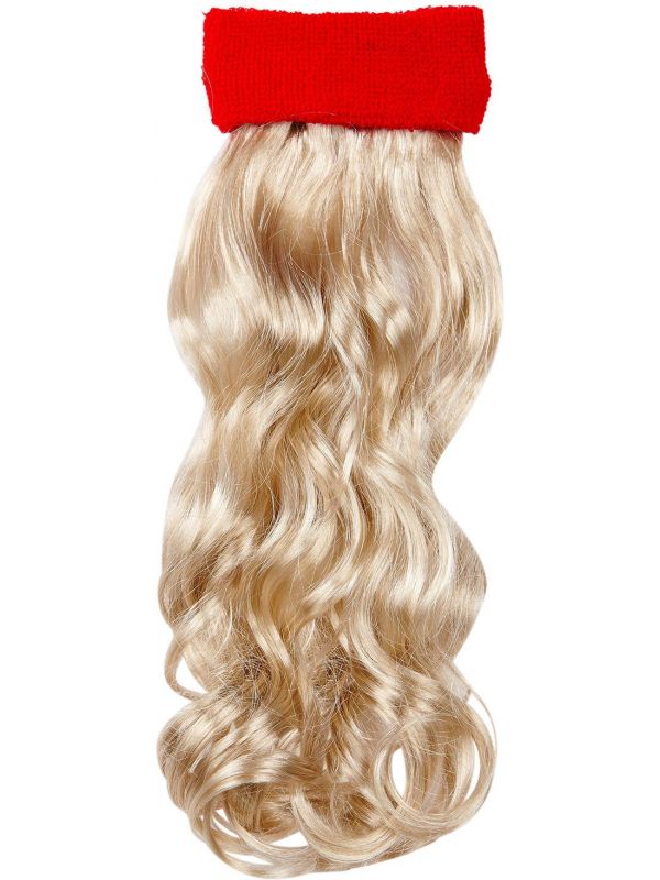 Blonde 80s haarextensie met rode zweetband