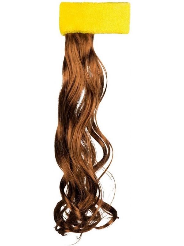 Bruine 80s haarextensie gele hoofdband
