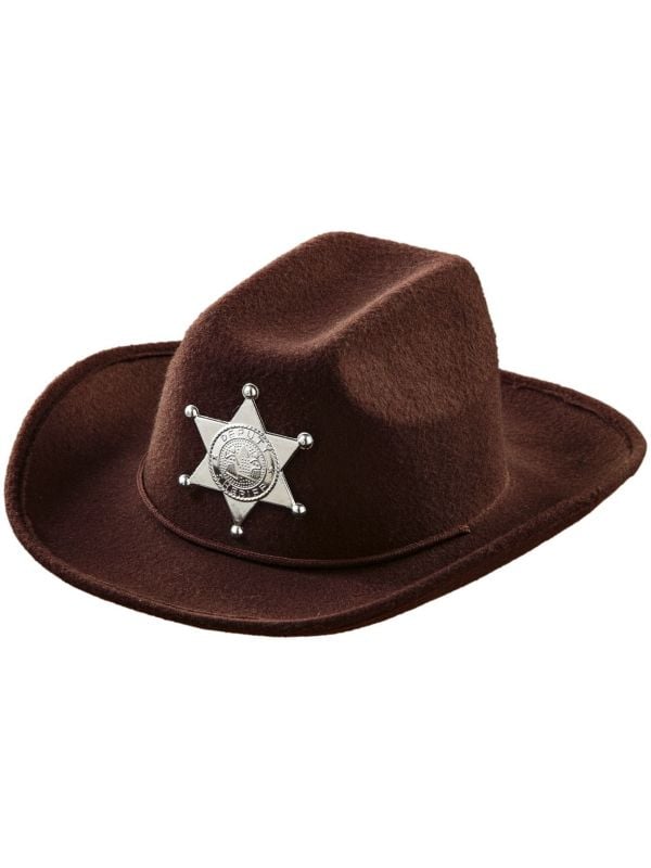 Bruine cowboy hoed met sheriff ster kind