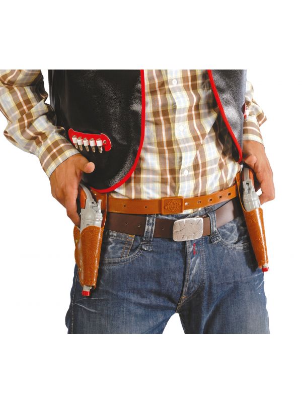 Bruine dubbele cowboy holsters met pistool