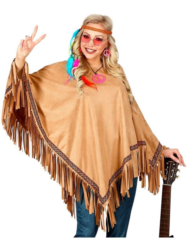 Bruine hippie suede poncho