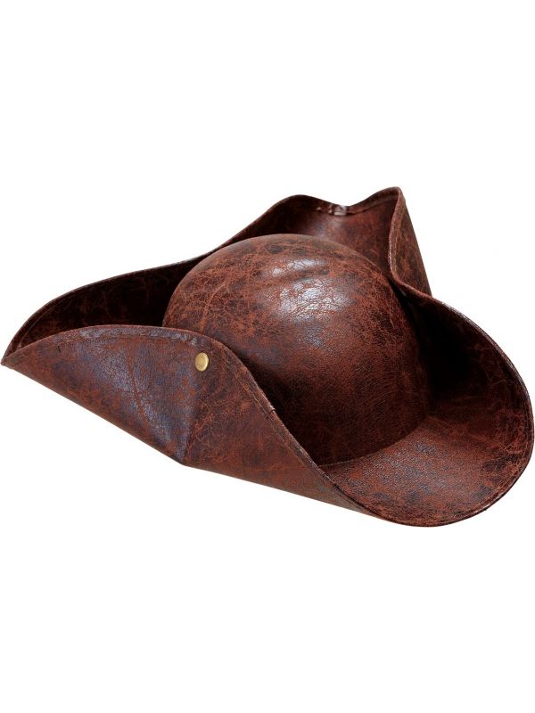 Bruine piraten lederlook tricorn hoed