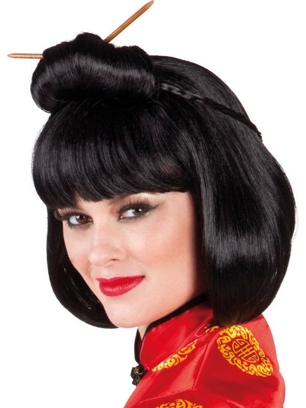 Chinese dame pruik met haarstokjes