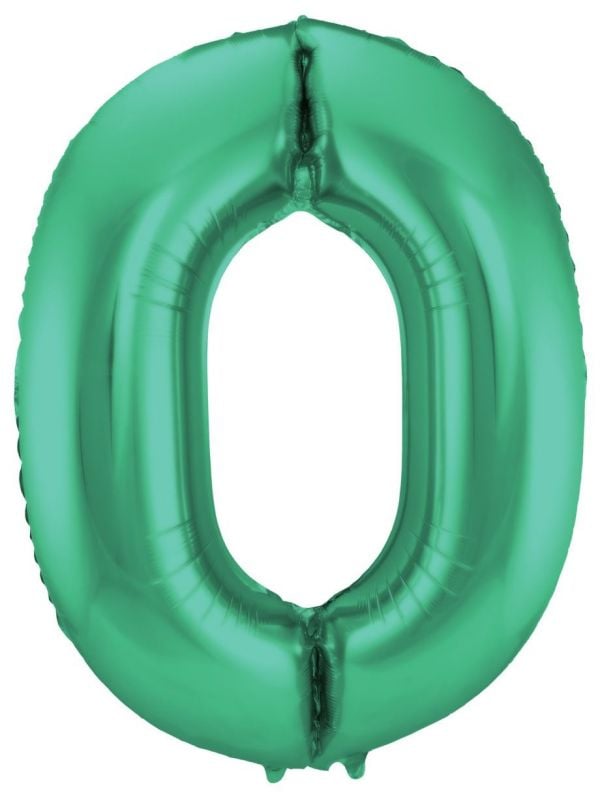 Cijfer 0 metallic groen folieballon 86cm