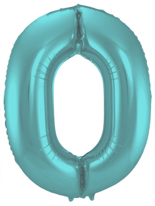 Cijfer 0 pastel aqua blauw folieballon 86cm