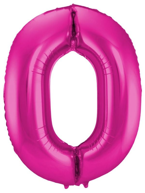 Cijfer 0 roze folieballon 86cm