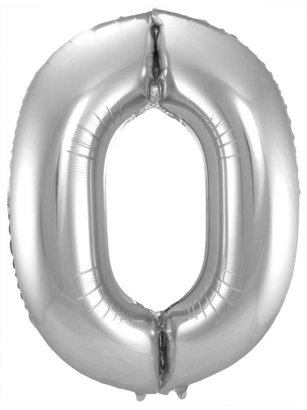 Cijfer 0 zilveren folieballon 86cm