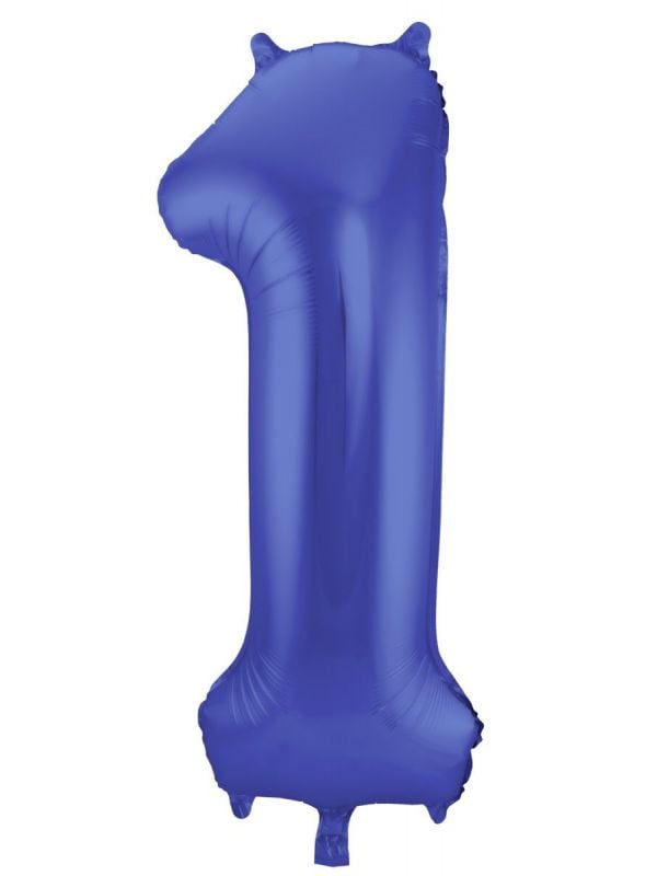 Cijfer 1 metallic blauw folieballon 86cm