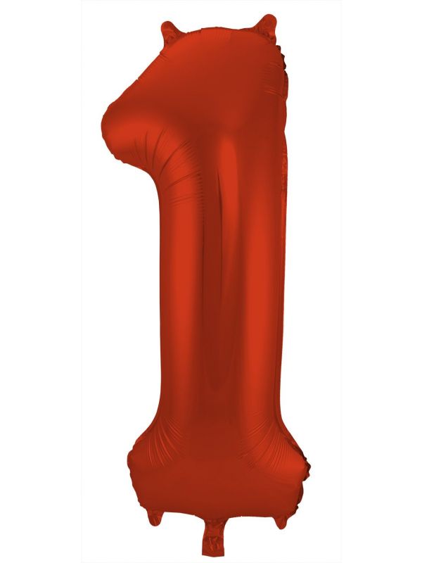 Cijfer 1 metallic rood folieballon 86cm