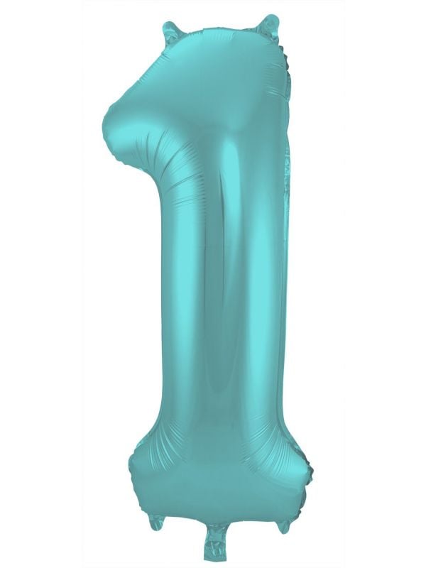 Cijfer 1 pastel aqua blauw folieballon 86cm
