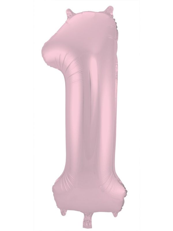 Cijfer 1 pastel roze folieballon 86cm