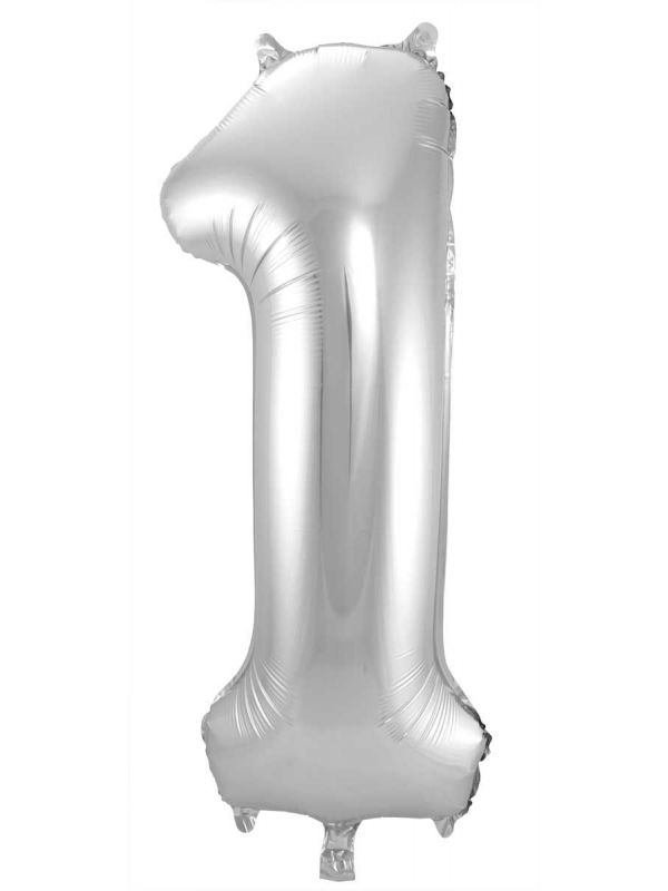 Cijfer 1 zilveren folieballon 86cm