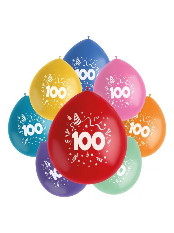 Cijfer 100 ballonnen set party gekleurd