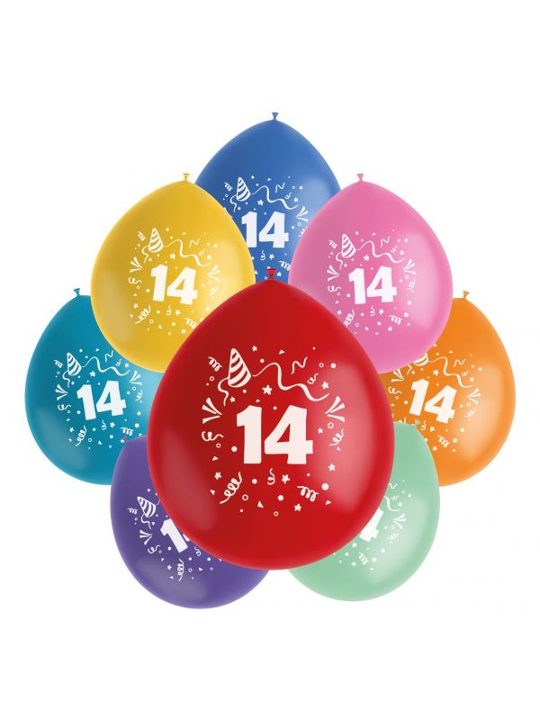 Cijfer 14 ballonnen set party gekleurd