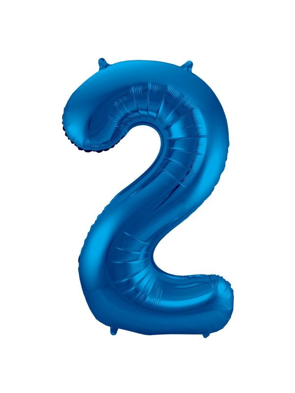 Cijfer 2 blauwe folieballon 86cm