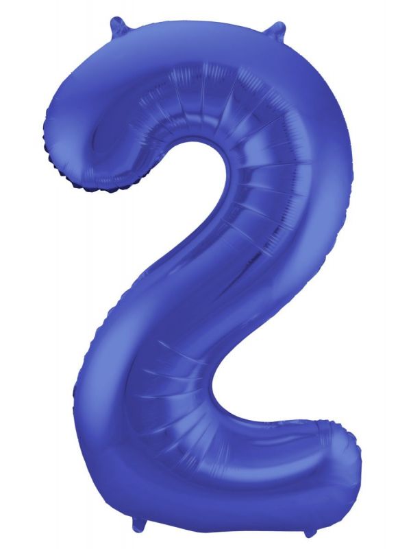 Cijfer 2 metallic blauw folieballon 86cm