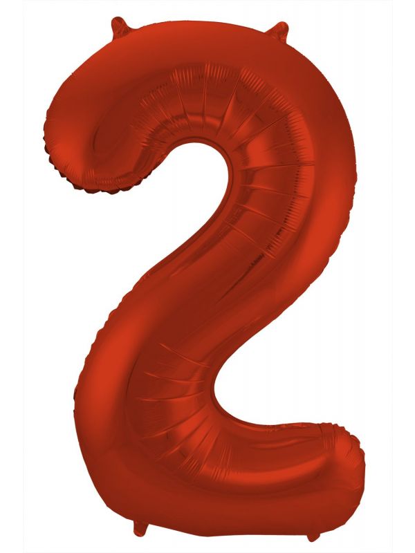 Cijfer 2 metallic rood folieballon 86cm