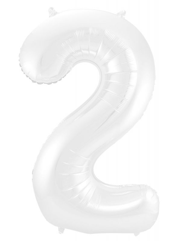 Cijfer 2 metallic wit folieballon 86cm
