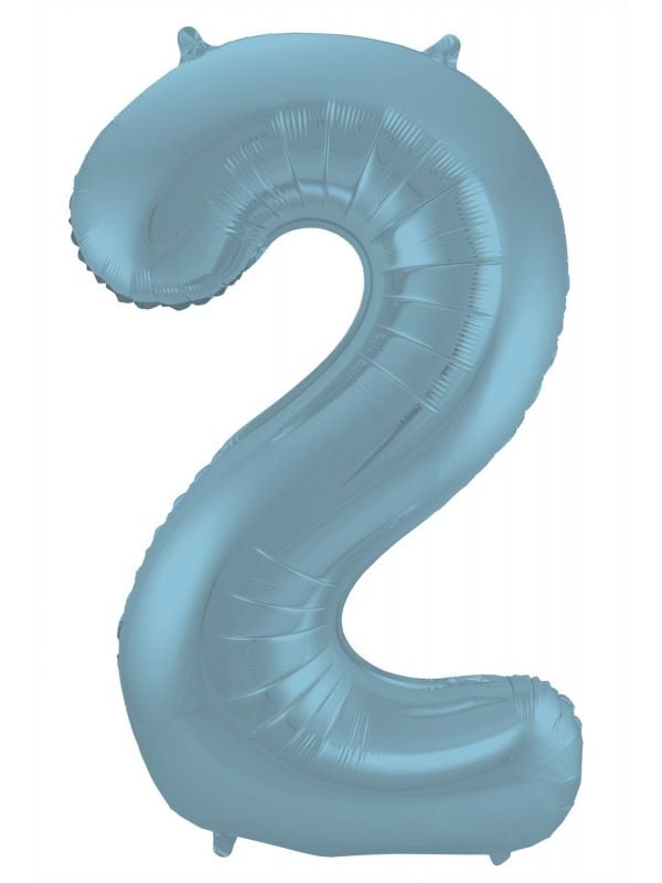 Cijfer 2 pastel blauw folieballon 86cm