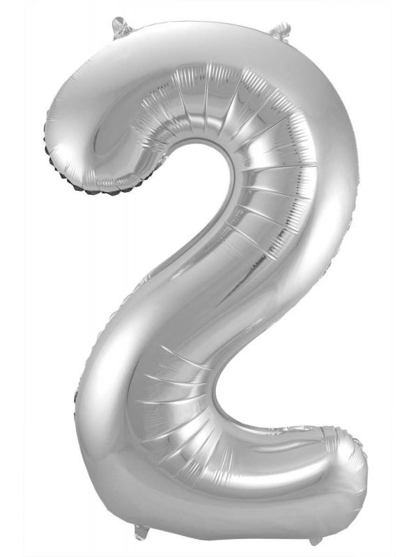 Cijfer 2 zilveren folieballon 86cm