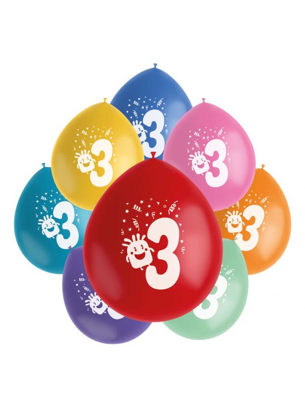 Cijfer 3 ballonnen set gekleurd monsters