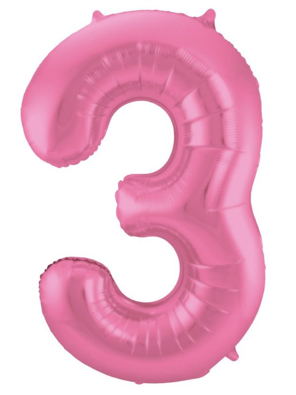 Cijfer 3 metallic roze folieballon 86cm