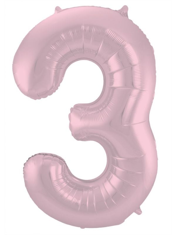 Cijfer 3 pastel roze folieballon 86cm