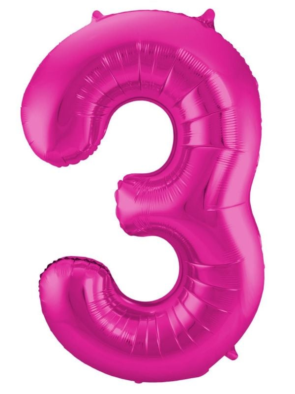 Cijfer 3 roze folieballon 86cm