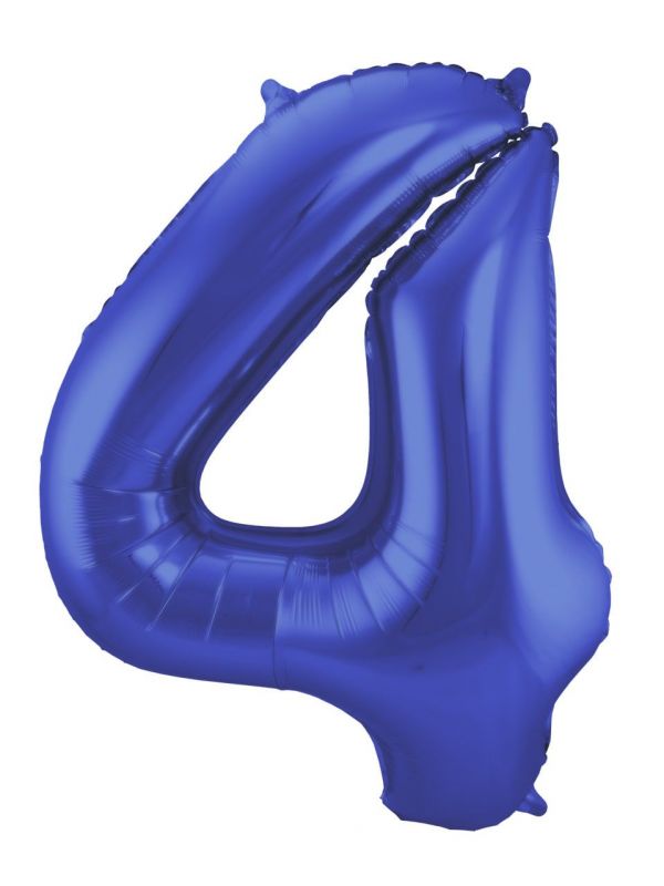 Cijfer 4 metallic blauw folieballon 86cm