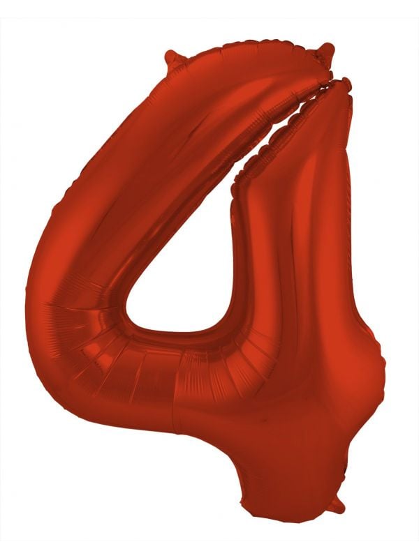 Cijfer 4 metallic rood folieballon 86cm