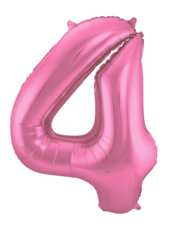 Cijfer 4 metallic roze folieballon 86cm