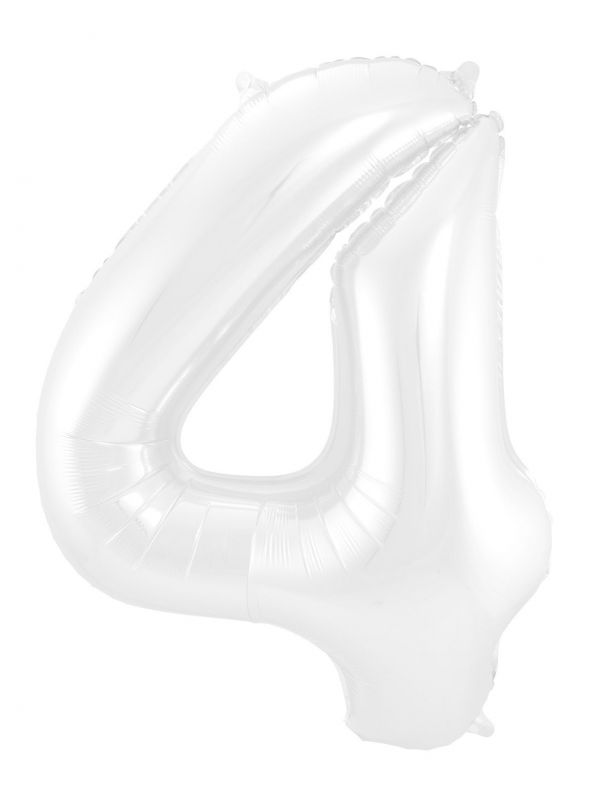 Cijfer 4 metallic wit folieballon 86cm
