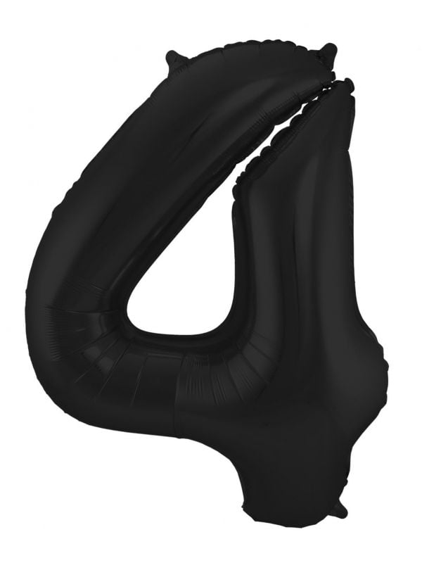 Cijfer 4 metallic zwart folieballon 86cm