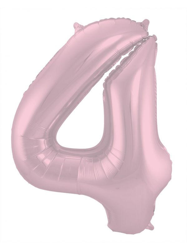 Cijfer 4 pastel roze folieballon 86cm