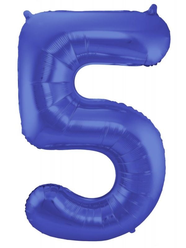 Cijfer 5 metallic blauw folieballon 86cm