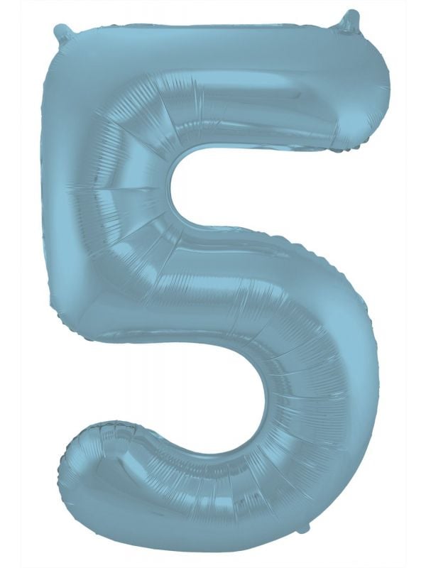 Cijfer 5 pastel blauw folieballon 86cm