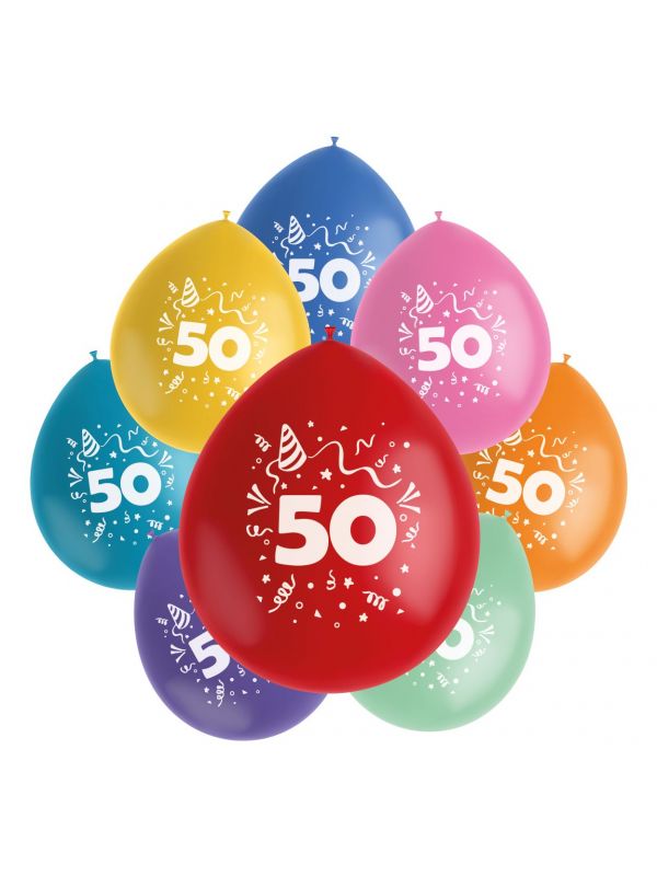 Cijfer 50 ballonnen set party gekleurd