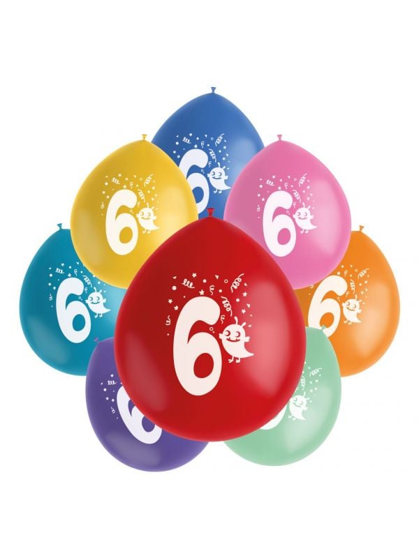 Cijfer 6 ballonnen set gekleurd monsters
