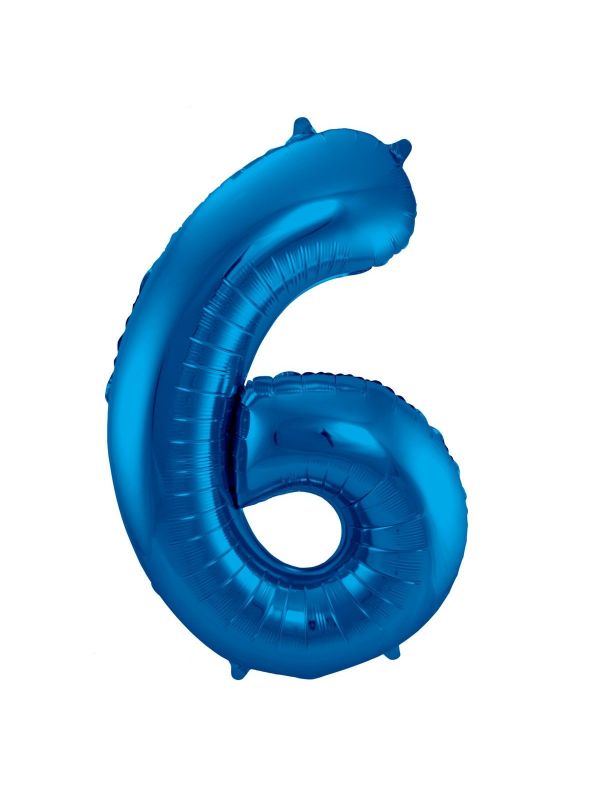 Cijfer 6 blauwe folieballon 86cm
