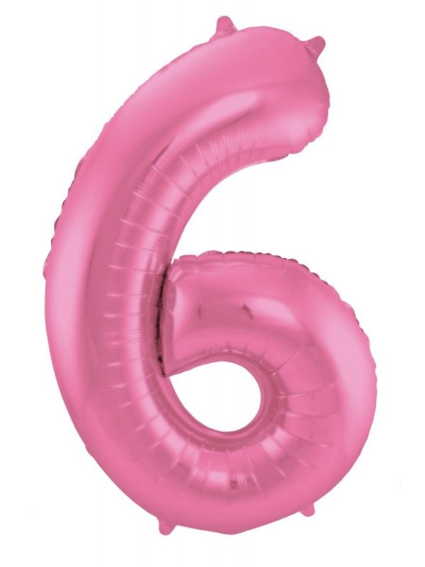 Cijfer 6 metallic roze folieballon 86cm