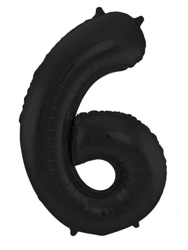 Cijfer 6 metallic zwart folieballon 86cm