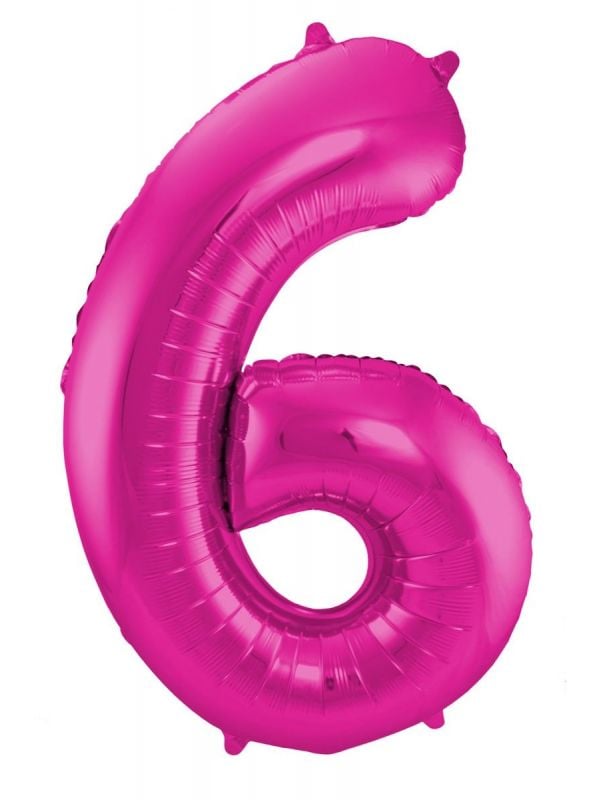 Cijfer 6 roze folieballon 86cm