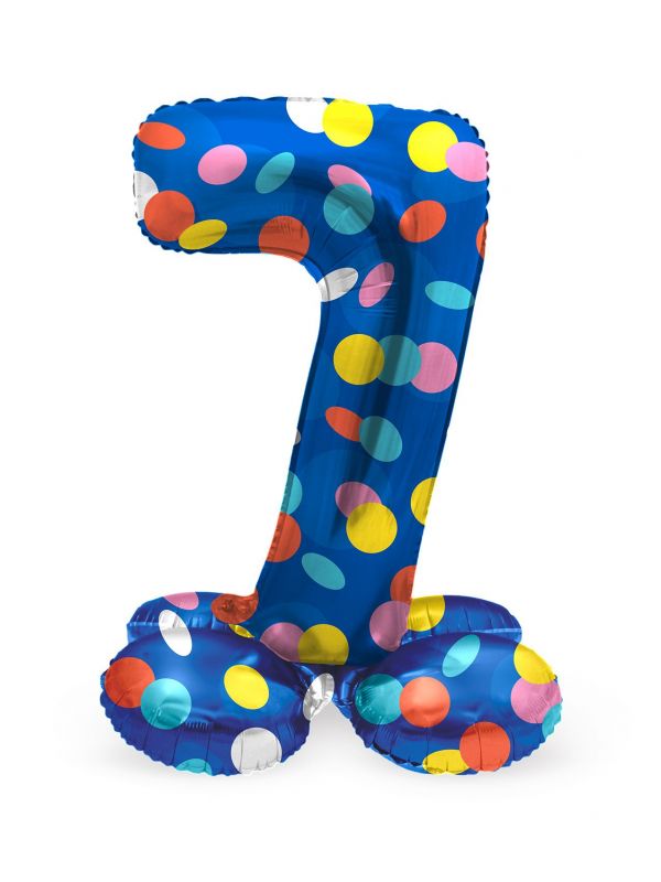 Cijfer 7 gekleurde stip staande folieballon