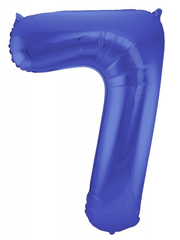 Cijfer 7 metallic blauw folieballon 86cm