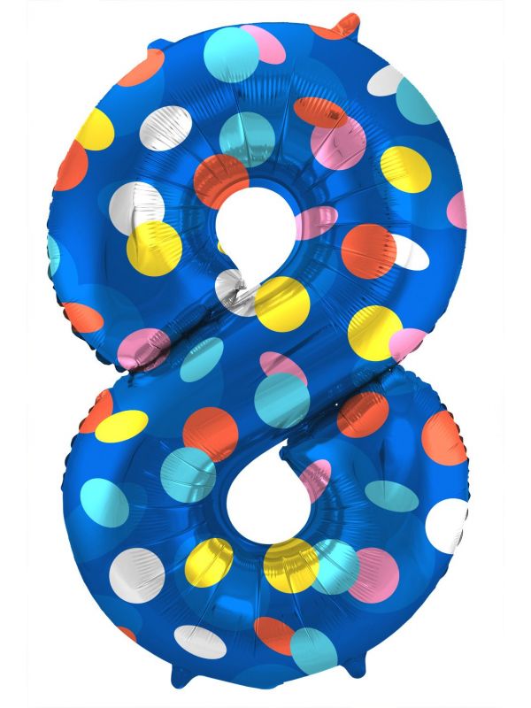 Cijfer 8 gekleurde stip folieballon